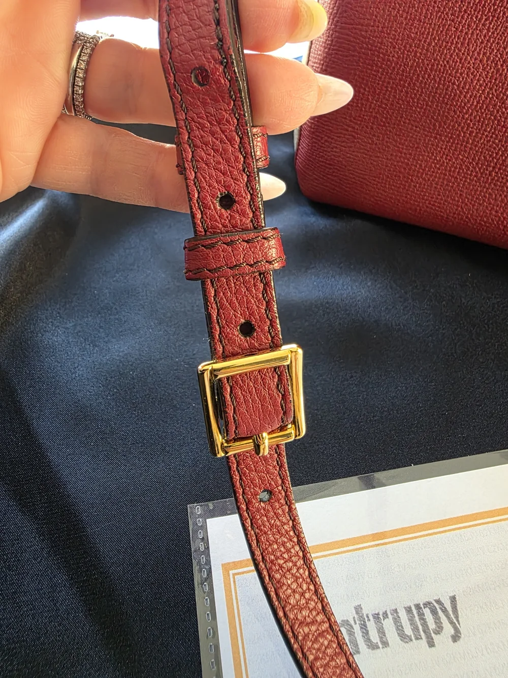 Burberry Burgundy Pebbled Leather Top-Handle Satchel - Picture 13 of 16